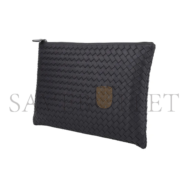 BOTTEGA VENETA WOVEN RIBBED ZIPPER LAMBSKIN ENVELOPE CLUTCH 522430V001N1000 (29*20*2cm)